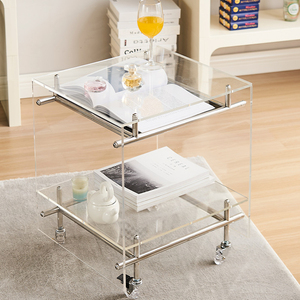 Tavolino in Acrilico <span class=keywords><strong>Trasparente</strong></span>, Comodino Personalizzato, Tavolo Laterale Moderno per Soggiorno, Tavoli Contenitori in Acrilico - Product Image 4