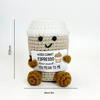 Poupée en peluche Amigurumi tasse à café faite à la main, pour le soutien émotionnel, avec carte, pour compagnon de bureau, collègues, mini coffret cadeau
