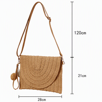 Sac bandoulière tressé artisanal en paille et corde de papier avec pompon, sac de plage d'été, pochette décontractée pour femme