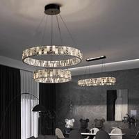 Lustre circulaire moderne en cristal LED et marbre 2025, suspension réglable pour salon et maison