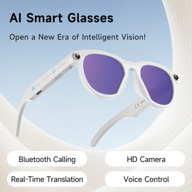 2026 Smart Translation Glasses OEM/ODM 8MP Video Recording AI Translation Voice Assistant Wireless Calling Long Battery Life