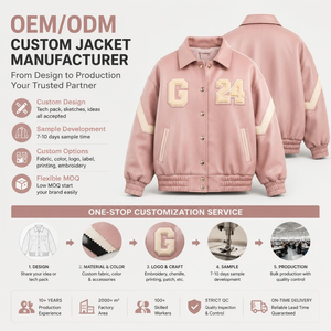 <span class=keywords><strong>Giacca</strong></span> <span class=keywords><strong>Bomber</strong></span> Varsity Invernale in Pelle Rosa con Logo Personalizzato, <span class=keywords><strong>Oversize</strong></span>, con Patch in Ciniglia e Ricami, Stile Streetwear, Produzione OEM - Product Image 2