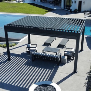 Pérgola Motorizada Moderna con Persianas Impermeables <span class=keywords><strong>para</strong></span> Patio, Pérgola de Aluminio con Persianas <span class=keywords><strong>Enrollables</strong></span> Opcionales - Product Image 1
