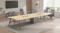 Table de conférence contemporaine pour salles de réunion de bureau, table de salle de réunion longue avec ports de gestion des câbles et plateau en MFC