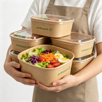 Bol carré en papier jetable avec couvercle 1000ml, écologique, compostable, pour plats à emporter, idéal pour soupes chaudes