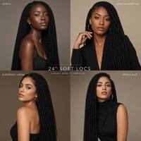 Extensions de cheveux synthétiques texturées faites à la main, noires unies, style faux locs au crochet, légères, pour tresses naturelles féminines