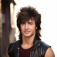 Perruques de Costume Synthétiques Haute Température pour Hommes, Style Années 80, Longue Coupe Mullet, Lace Front, Rétro Rock Punk, Blond Foncé, Vente en Gros Transfrontalière