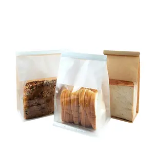 RTS Grosir Kemasan Roti Panggang Tahan Minyak Roti dengan Jendela Kustom Kantung Kertas Kraft Dilapisi Lilin Kecil untuk Makanan