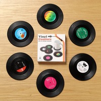 Sous-verre de disque vinyle créatif 6 pièces un ensemble tapis de tasse de disque ABS avec anneau antidérapant en silicone sous-verre de CD personnalisé