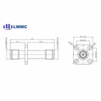 Adaptateur LWMC SMA Femelle-Femelle à 4 Trous, Montage sur Bride, Plaqué Or, Contact Externe, 1.20 Max, Jusqu'à 18 GHz, Faible VSWR