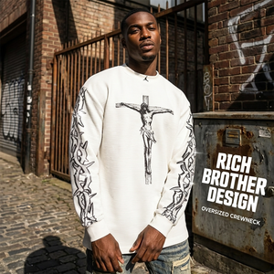 Sweat-shirt oversize en maille gaufrée pour homme, streetwear, col rond, en coton, pull personnalisable avec logo, tissu texturé, haut de gamme, vierge - Product Image 1