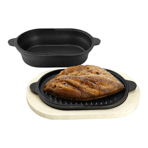 Plat à rôtir rectangulaire en fonte 2-en-1 avec couvercle grill, plat de cuisson polyvalent, plat à lasagnes, moule à pain en fonte - Product Image 5