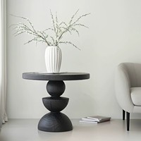 Table d'appoint ronde en bois massif, forme sculpturale moderne, table d'appoint pour salon, mobilier de café décoratif minimaliste pour la maison