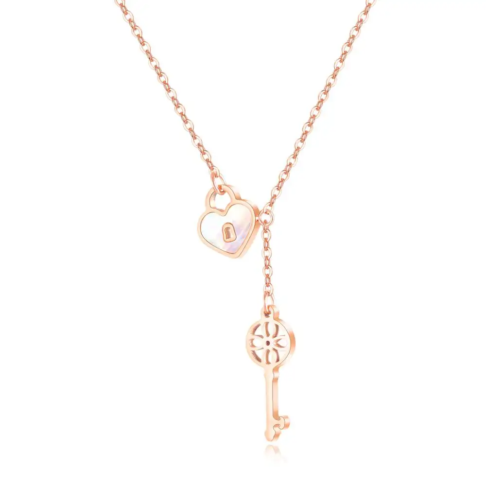 Stainless Steel Rose Gold Lock And Key Pendant For Women Custom Memory Gift Necklace