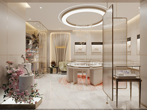 Design d'intérieur de bijouterie de luxe |   Solution de présentation de boutique avec écran incurvé, or champagne et marbre, pour l'aménagement commercial - Product Image 3