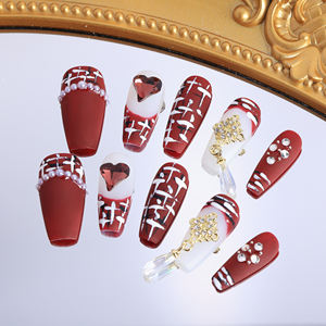 Uñas postizas acrílicas de lujo hechas a mano, precio de fábrica al por mayor, con pedrería, forma cuadrada, diseño 3D de cobertura completa con puntas francesas. - Product Image 2