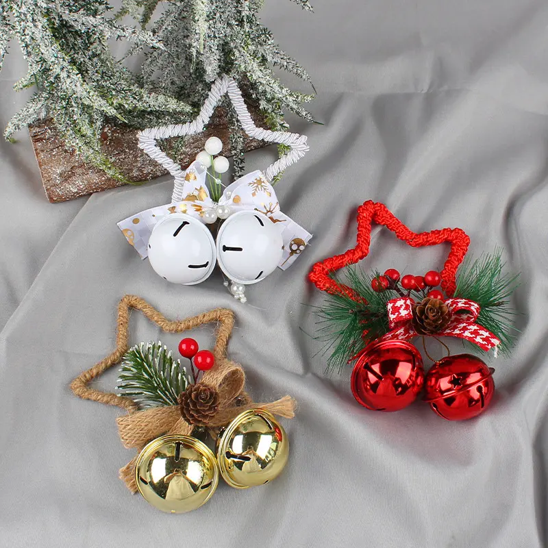Exquise Kerstbenodigdheden Vijfpuntige Ster Bell Hanger Diy Kerstboom Strik Bells Opknoping Decoraties