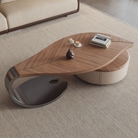 Mesa de Centro de Madera de Nogal de Lujo Ligero, Diseño Creativo con Forma de Hoja, con Almacenamiento, Mueble Moderno para el Hogar