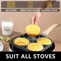 Poêle à crêpes antiadhésive en fonte de 4 tasses avec manche en bois, induction au gaz, omelettes pour petit-déjeuner pochées.