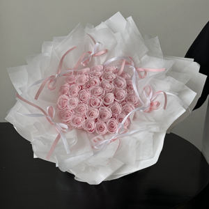 Bouquet de fleurs éternelles avec nœud papillon de style coréen Bouquet de forme ronde immortelle un cadeau de la Saint-Valentin préservé de qualité supérieure HDJ02 - Product Image 3