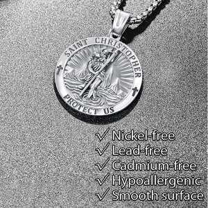 高品質クラシックヴィンテージ宗教クリスチャン925スターリングシルバーセントクリストファーラウンドペンダントネックレス - Product Image 4