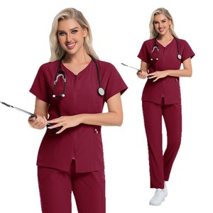 Zippered V Neck Scrub Suit Set Unisex Moisture Wicking Hospital Uniform Multi Color Casual Comfortable Breathable - Product Image 5