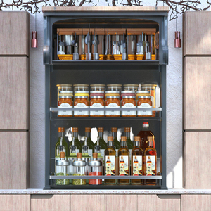 Solid Wood <b>Kitchen</b> <b>Storage</b> <b>Unit</b> Modern Minimalist Style Smart <b>Kitchen</b> Lifting Cabinet Glass Doors Metal Construction - Product Image 2