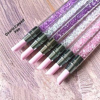 Stylo de polissage et de sculpture des ongles à poignée en strass transparent multicolore, stylo de façonnage des ongles à double embout, outil de manucure DIY à domicile