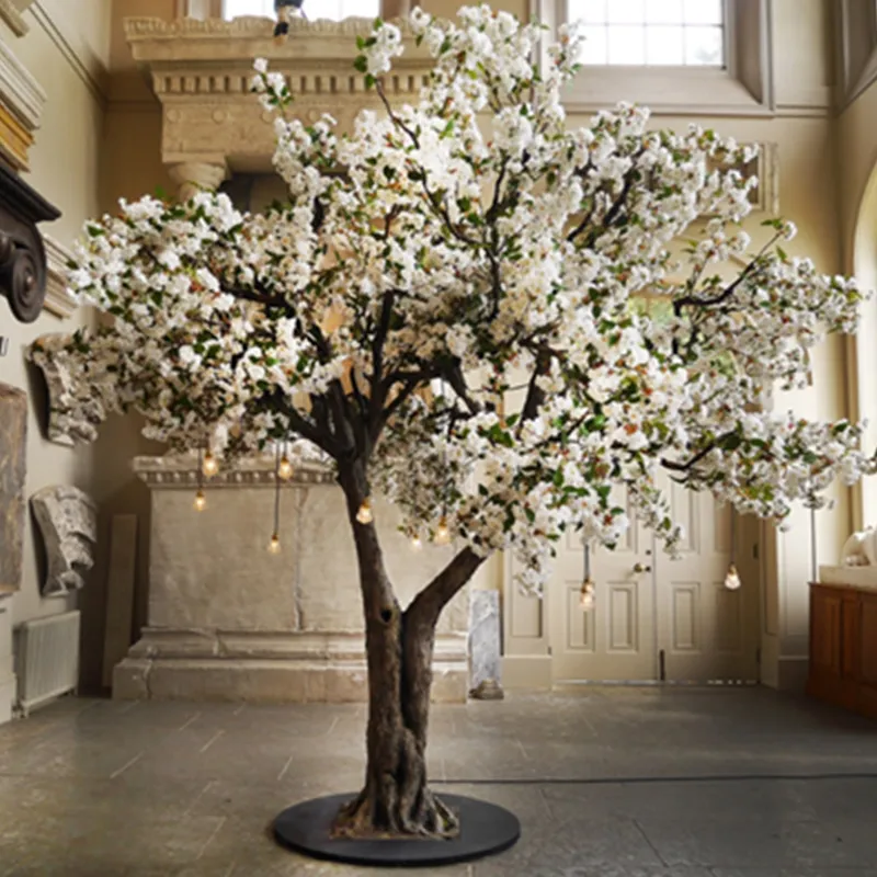 Precio barato de fábrica personalizado 3-6m grande blanco artificial falso árbol de flor de cerezo para el hogar Hotel centro comercial decoración de la boda