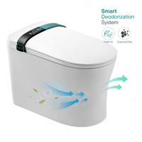 Inodoro inteligente de pie de cerámica con sifón alargado, boquilla de autolimpieza automática, sensor de pie, descarga sifónica y dispensador de espuma
