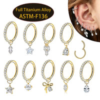 Anneau segmenté articulé en titane ASTM F136 pour piercing de nez, conque, daith, cartilage, boucle d'oreille, avec breloque pendante, piercing corporel Daith