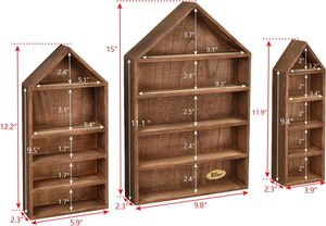 Treo Tường Đơn Lập Thiết Lập Của 3 Nhà Hình Bằng Gỗ Bóng Cubby Hộp Lưu Trữ Hộp Bóng Hiển Thị Kệ Tổ Chức - Product Image 3