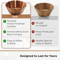 Bol à salade rond en bois ondulé moderne de 12 pouces, durable, multi-usages, extra large, en bois d'acacia, pour la décoration de la maison, le rangement et le service