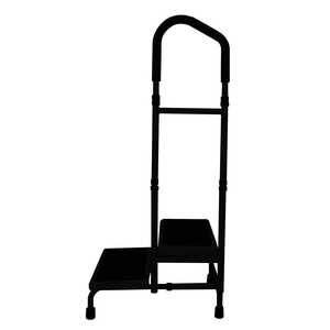 Double Layer <b>Step</b> Stool With Handrails Black Carbon Steel Adjustable Bathroom <b>Step</b> Bench For Elderly Assistance - Product Image 2
