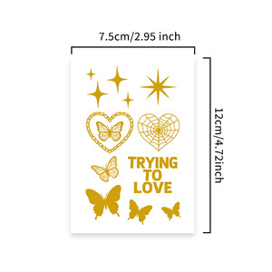 Adesivi per Tatuaggi Temporanei con Foglia d'Oro, Design di Lusso con Farfalle, Stelle e Cuori, Impermeabili, per Polso, Ideali per Eventi Musicali - Product Image 4