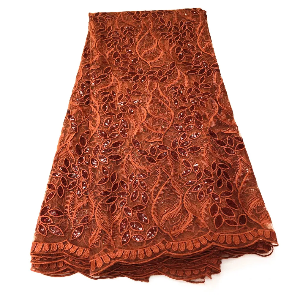 Beautifical Cerimonia Nuziale Della Signora Del Vestito di Tulle Del Merletto Del Sequin Burnt Orange Tessuto ML7N251