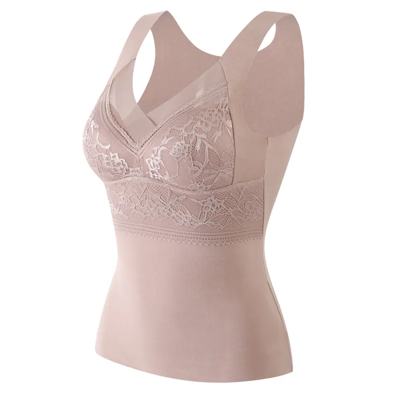 Lace warm women's vest latex fixed cup cotton long bra