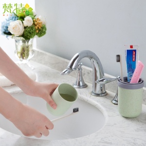 Modern Design Creative Plastic Wheat Straw <b>Bathroom</b> <b>Accessory</b> <b>Set</b> Powerful Nozzle Boxed Storage Travel Toothbrush Cup - Product Image 4