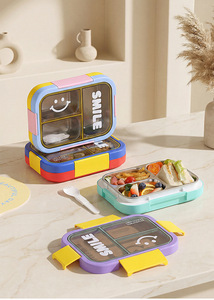 Boîte à lunch Bencircle B286 avec visage souriant de dessin animé, plusieurs compartiments, sans BPA, étanche, boîte bento pour l'école et les voyages - Product Image 2