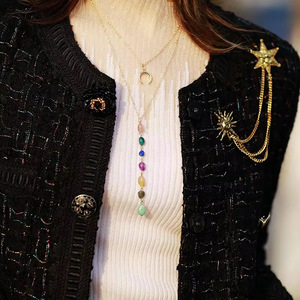Collier pendentif lune Chakra avec 7 pierres naturelles colorées, design superposé, pour femmes, bijoux cadeau, chaîne en alliage de zinc - Product Image 2