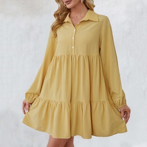 Wholesale Custom OEM ODM High Quality Women's <b>Dress</b> Winter and Autumn New Casual Commuter Solid Color Lapel Long Sleeve <b>Dresses</b> - Product Image 3