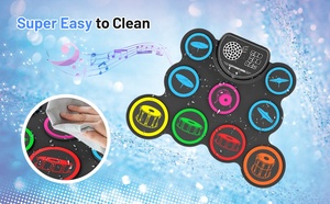Batería Electrónica de 9 Piezas con Pad de Práctica, Conector para Auriculares, Diseño Enrollable y Plegable, Altavoz Integrado, Carga USB, Pedales y Baquetas - Product Image 6