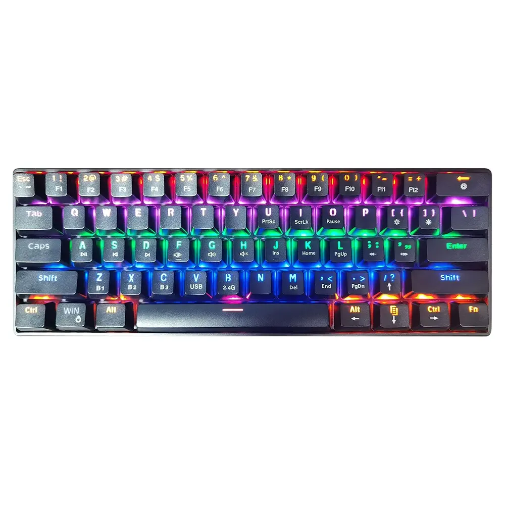 Newest Computer Mini BT 5.0 2.4G 3 Modes Wireless Keyboard Colorful LED Backlit 61 Keys RGB Gaming 60% Mechanical Keyboard
