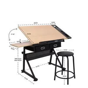 Modern Designed Adjustable Height Wooden Drawing Table Convertible Office Desk Art Students Glass Material Lifting Feature Villa