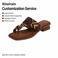 Sandales à talon carré ouvertes à nœud papillon en tissu imprimé géométrique marron personnalisées Xinzirain pour femmes