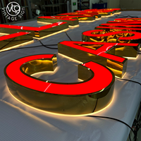 Lettres de casino 3D LED personnalisées à double éclairage avec face rouge et coque miroir dorée