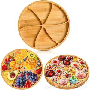 Wooden Round Compartmentalized <b>Tray</b> For <b>Snacks</b> Cheese Party Serving Desktop Storage Multifunctional Food Safe - Product Image 3