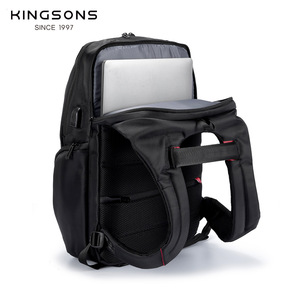 Kingsons Men's <b>Backpack</b> Black No Logo Large Capacity Water Resistant Computer <b>Compartment</b> Leisure Travel Shoulder Straps - Product Image 2