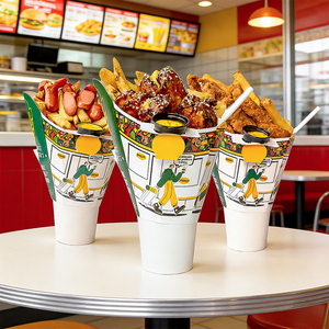 ภาชนะใส่อาหารแบบใช้แล้วทิ้งขายส่ง กล่องใส่ขนมปาปาสเคบับ ถ้วยกระดาษใส่เฟรนช์ฟรายส์ 2 in 1 ถ้วยกระดาษสำหรับไก่ทอดและเครื่องดื่ม - Product Image 5