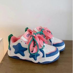 Sneakers Casual <span class=keywords><strong>da</strong></span> Donna Trendy con Decorazioni a Stella, Colori a Contrasto, Lacci Spessi in Denim, Punta Perforata e Suola Antiscivolo in Gomma - Product Image 4